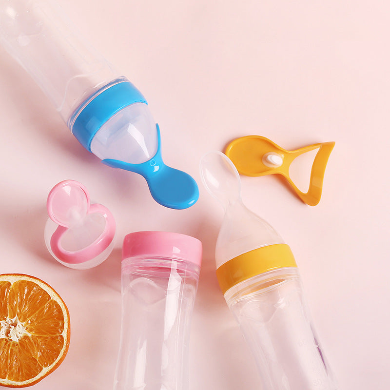 Silicone Squeeze Rice Paste Feeding Bottle for Baby - Spoon & Bottle Training