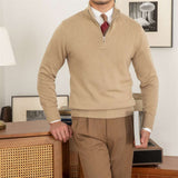 Commuter Slim-Fit Stand-up Collar Zipper Wool Sweater - Minihomy