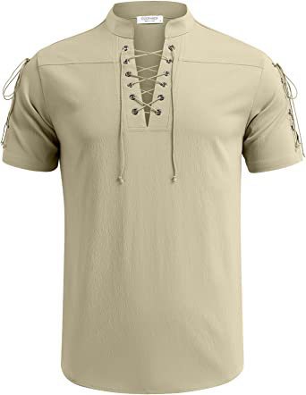 Men's Beach Shirt Short Sleeve Tie V Neck T-Shirt Tops Summer - Minihomy