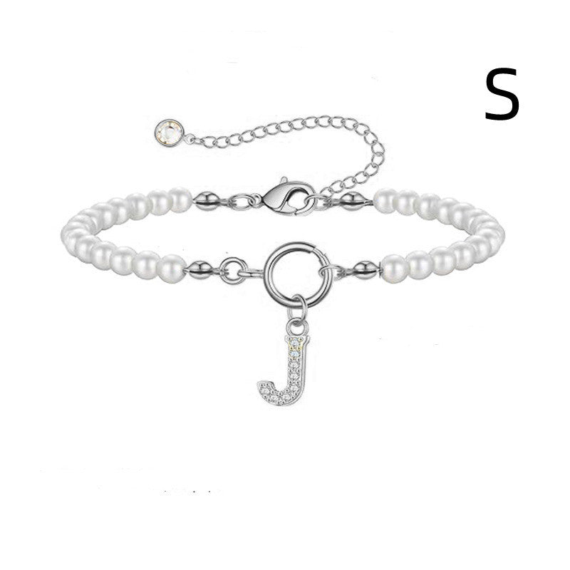 Personalized Initial Bracelet with Pearl Charm - A-Z Letter Toggle Clasp Jewelry Gift for Women - Minihomy