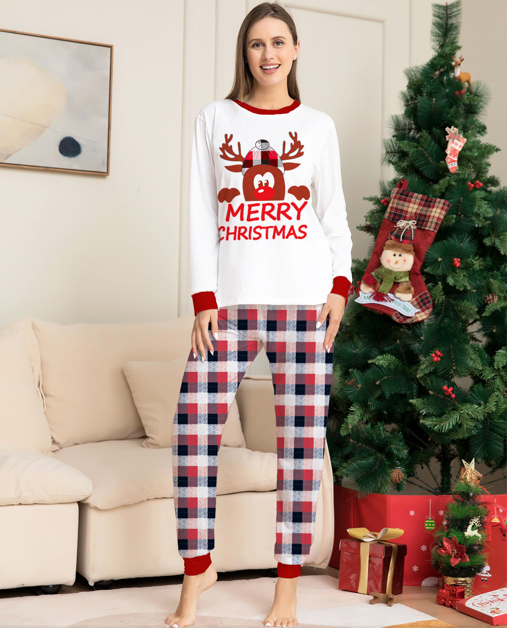 Plaid Deer Christmas Parent-child Pajama Suit - Minihomy