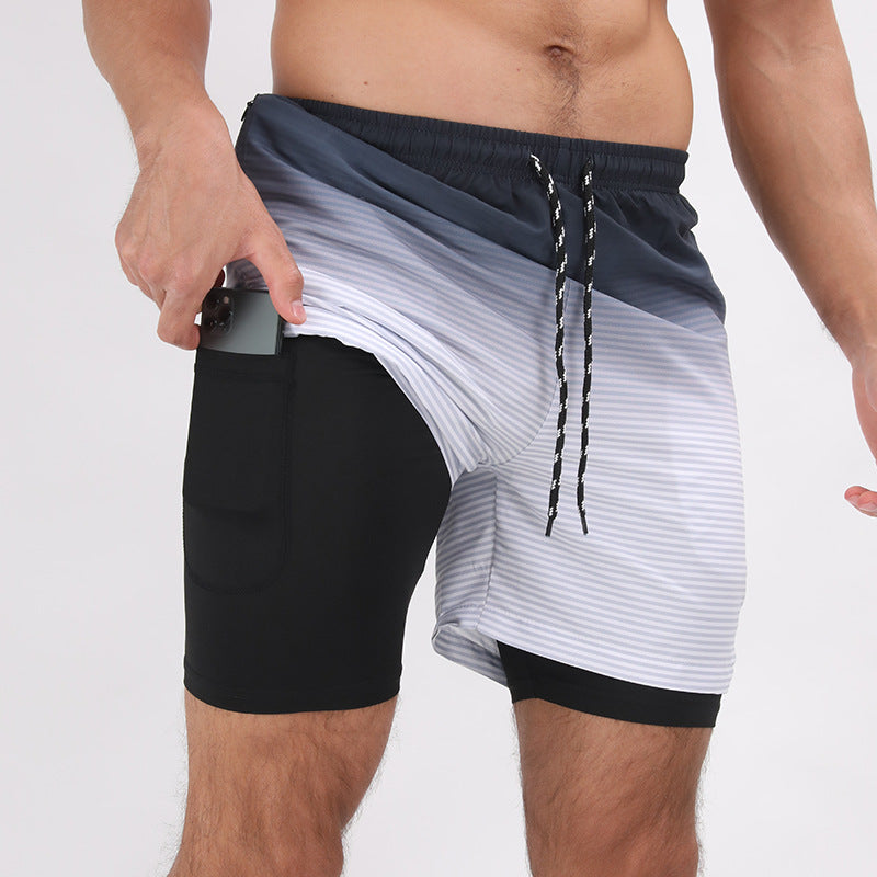 Gradient Printed Beach Shorts - Double Layer Casual Sport Shorts - Minihomy