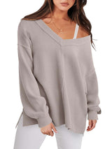 Lightweight V-neck Sweaters Women Winter Casual Long Sleeve Pullover Top - Minihomy