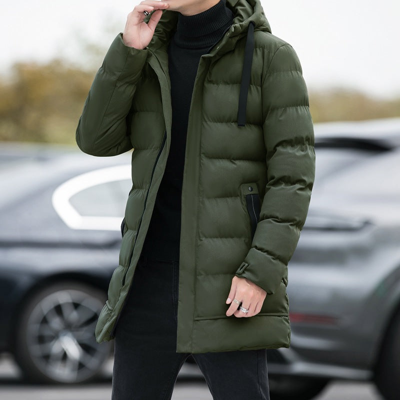 Long Hooded Jacket Men Winter Warm Windproof Coat - Solid Color Outdoor Clothes - Minihomy