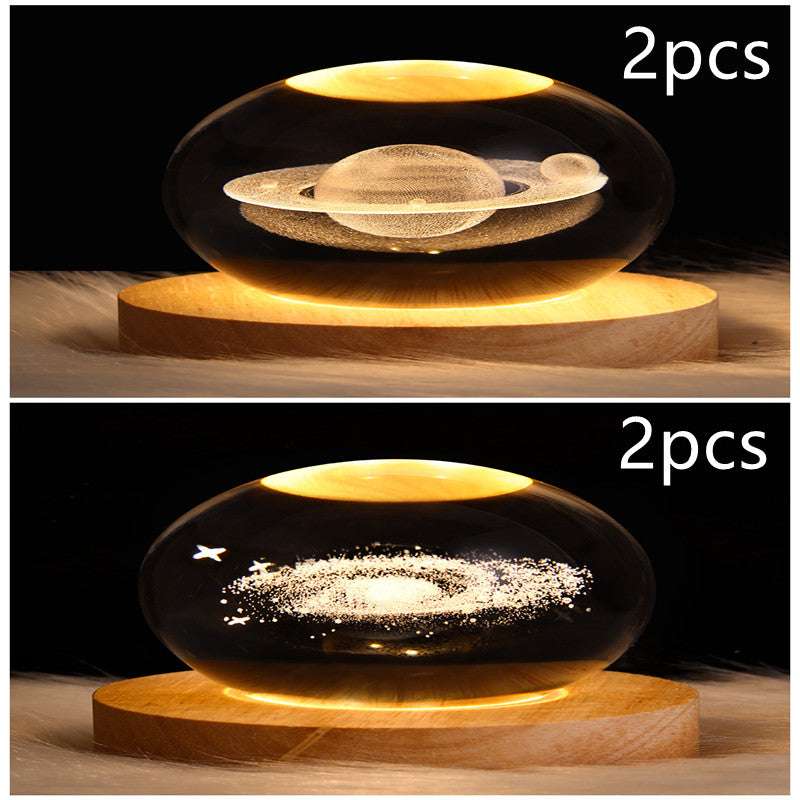 LED Night Light Galaxy Crystal Ball Table Lamp - 3D Planet Moon Lamp for Bedroom Home Decor - Minihomy