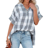 Summer Loose Shirt For Women Short Sleeve Thin V-Neck Pullover Shirt