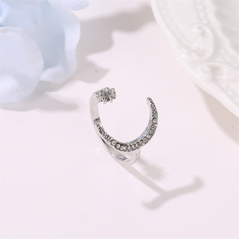 Moon And Star Opening Rings: Fashionable Rhinestone Jewelry - Minihomy