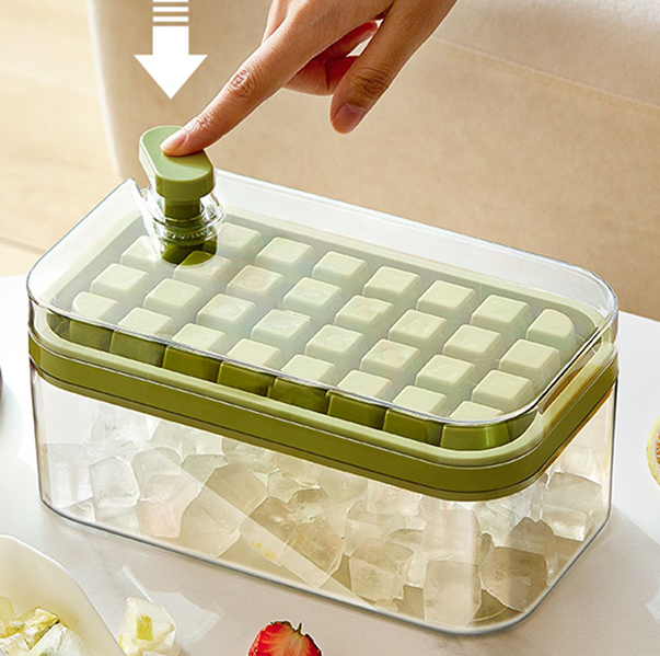 One-Button Press Type Ice Mold Box - Ice Cube Maker with Storage Box and Lid - Minihomy