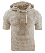 Mens Hooded Sweatshirt Short Sleeve Solid Knitted Hoodie Pullover Sweater - Minihomy