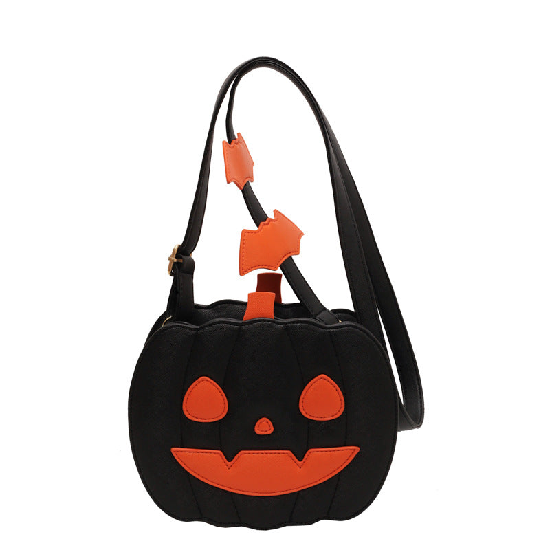 Halloween Bags Funny Pumpkin Cartoon Shoulder Crossbody Bag With Bat - Minihomy