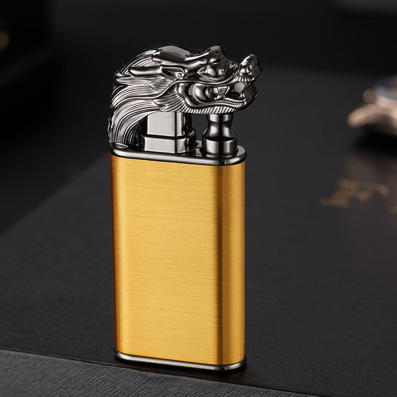 Double Flame Metal Lighter - Dragon, Tiger, Dolphin Design