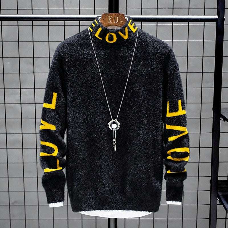 Men High Neck Loose Personalized Sweater - Minihomy