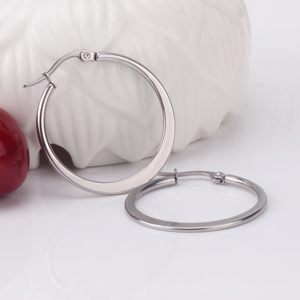 Fashion Simple Round Geometric Stainless Steel Love Heart Hoop Earrings - Minihomy