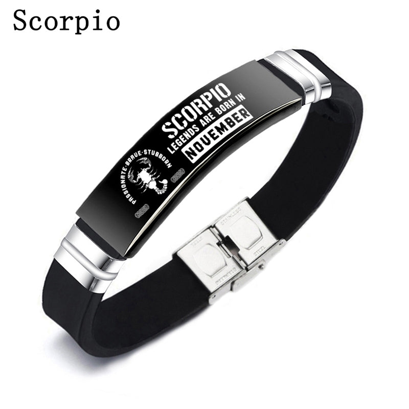 Black 12 Constellation Zodiac Sign ID Bracelets Bangles For Women Men - Minihomy