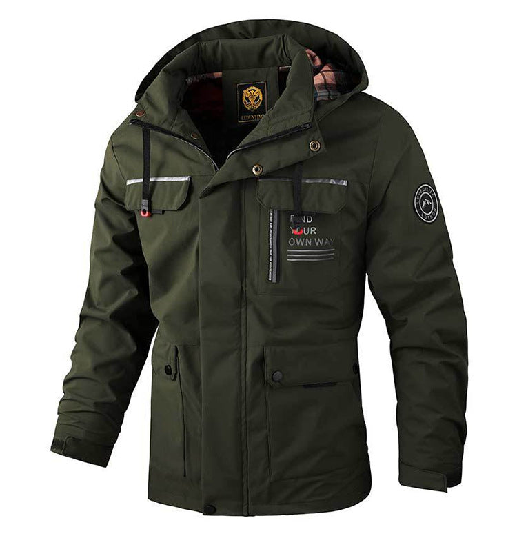 Men's Casual Hooded Jacket Parka Autumn And Winter Warm Solid Color Windproof Coat - Minihomy