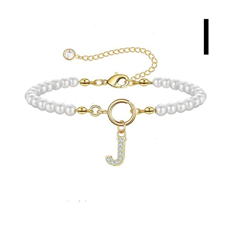 Personalized Initial Bracelet with Pearl Charm - A-Z Letter Toggle Clasp Jewelry Gift for Women - Minihomy