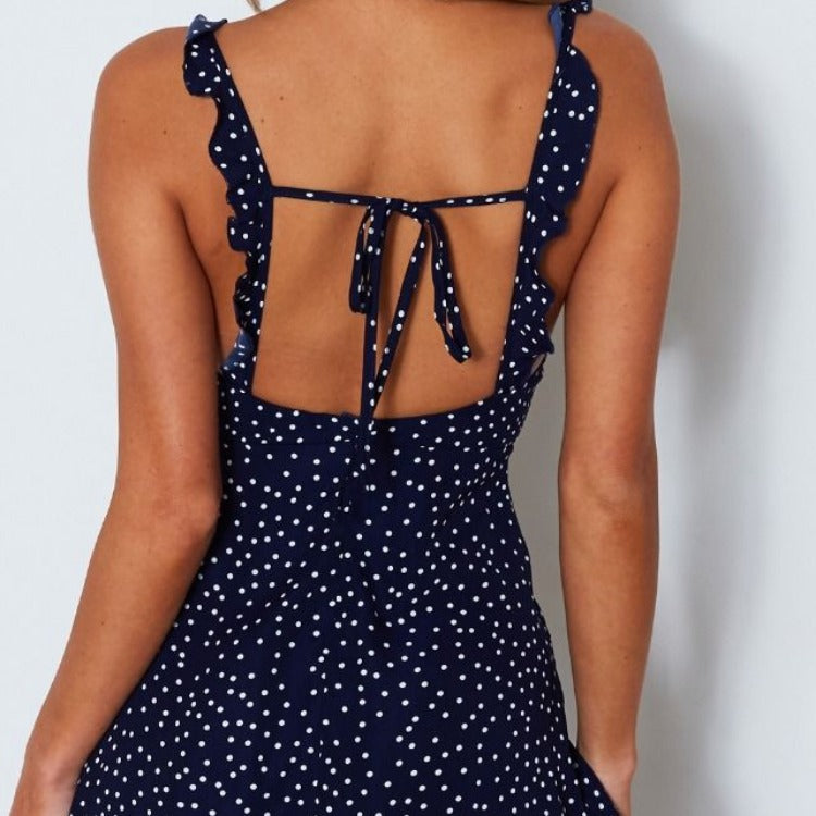 Polka-dot Strappy Dress Women Summer Beach Sundress - Minihomy