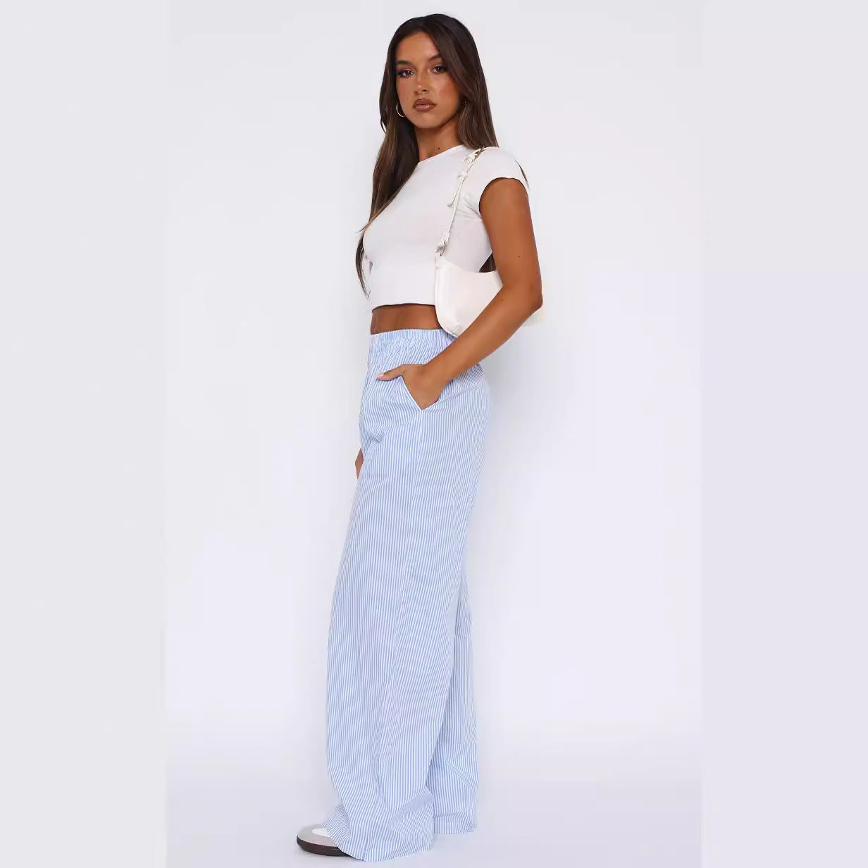 Fashion Casual Striped Summer Wide Leg Trousers - Minihomy