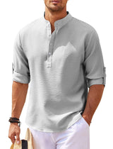 Men's Long Sleeve Stand Collar Solid Color Shirt Mens Clothing - Minihomy