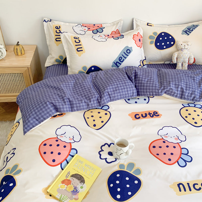 Four Piece Set Of Cute Cartoon Bed Sheets - Minihomy