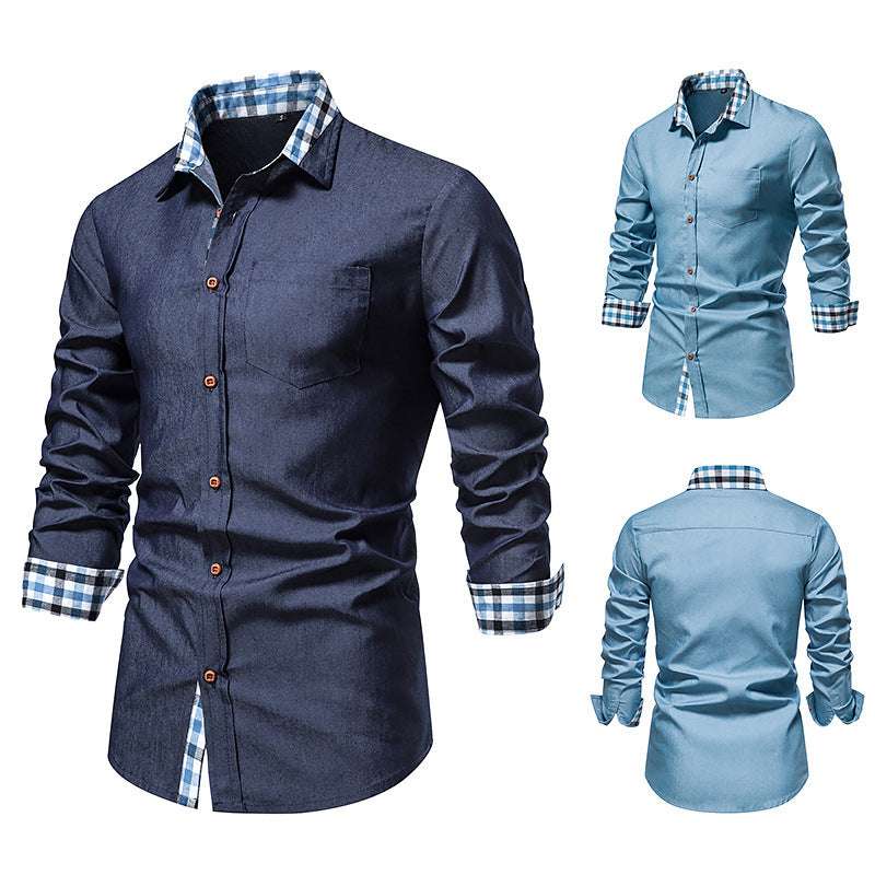 Men's Casual Denim Long-sleeved Shirt - Minihomy