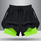 Men's Drawstring Sports Shorts Double Layer Quick Dry High Elasticity Activewear Pants - Minihomy