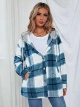 Women Cardigan Plaid Woolen Coat