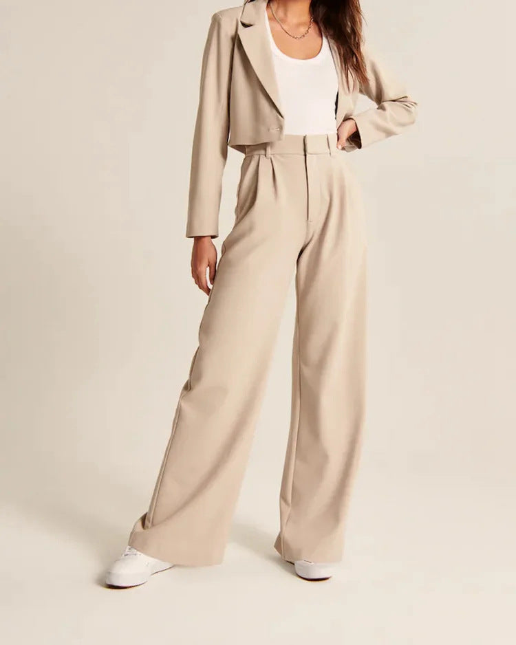 High Waist Straight Trousers With Pockets Wide Leg Casual Suit Pants For Women - Minihomy