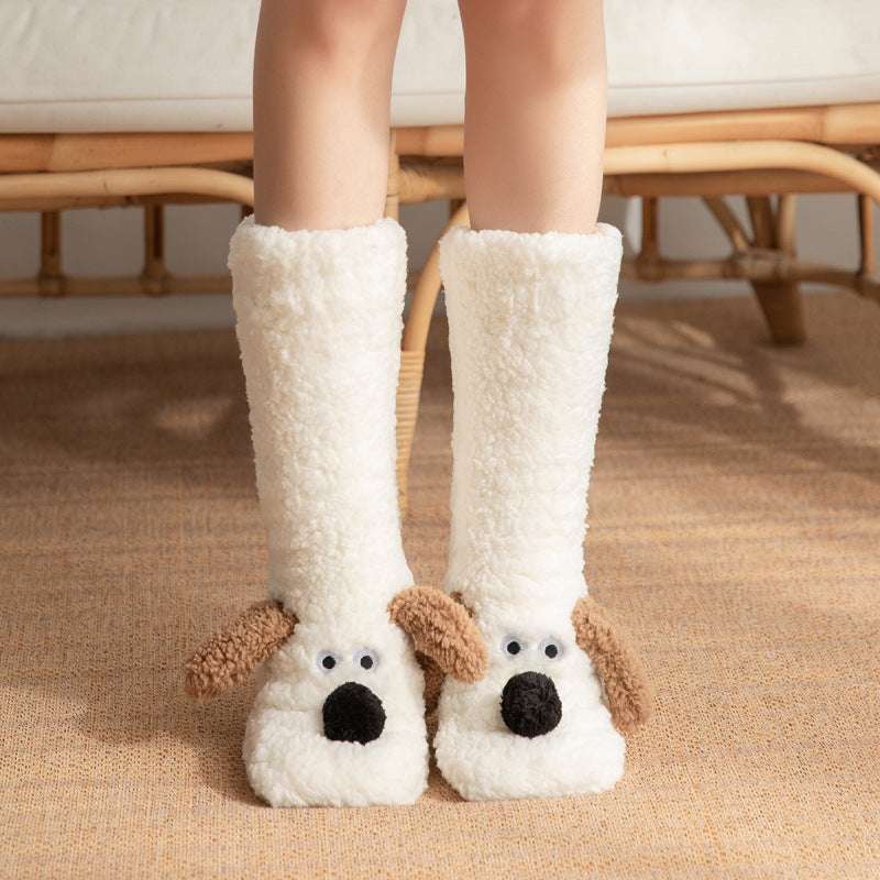 Cute Dog Slipper Socks: Warm, Plush, Non-Slip Women's Winter Socks