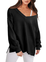 Lightweight V-neck Sweaters Women Winter Casual Long Sleeve Pullover Top - Minihomy