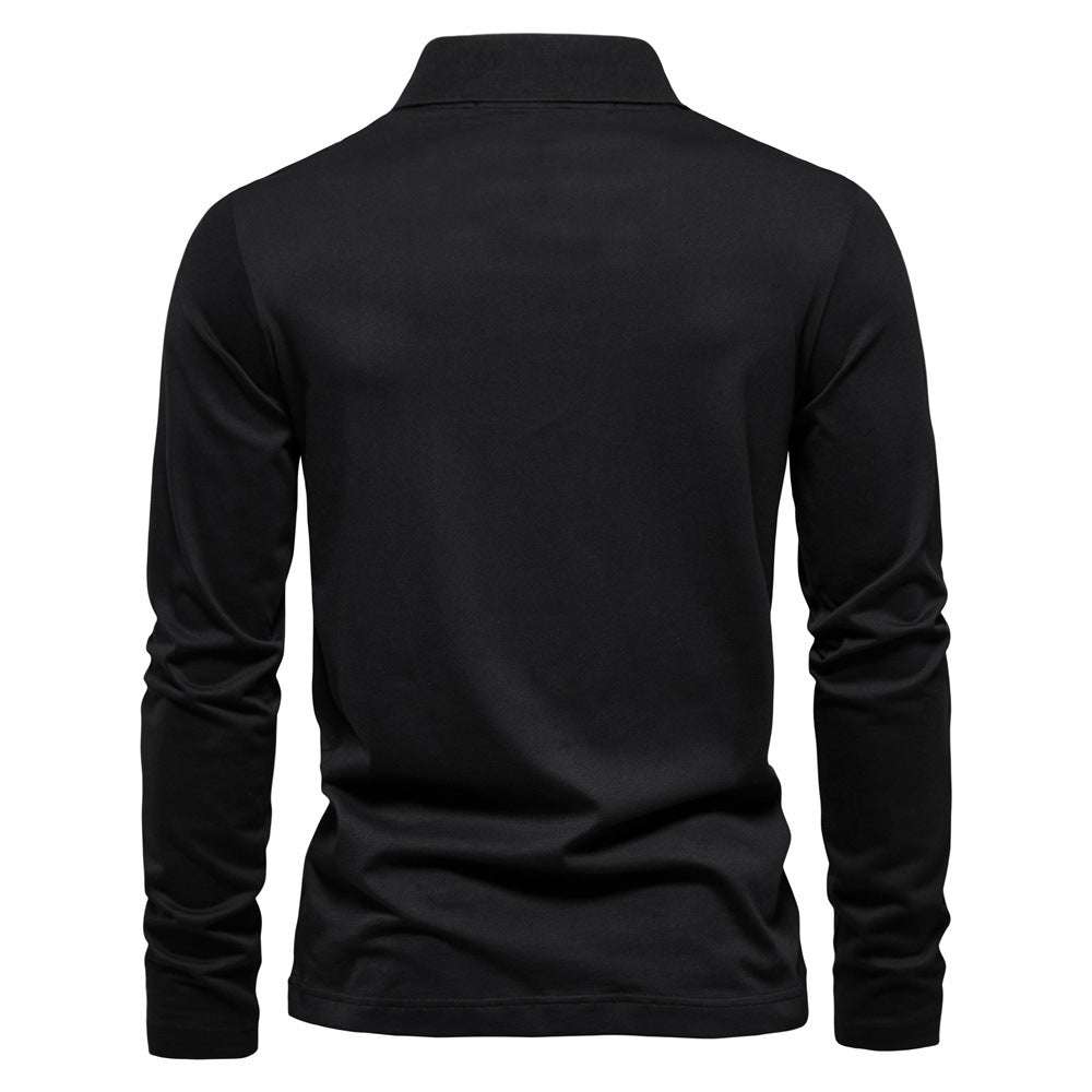 Men's Casual Solid Color Zipper And Lapel Cotton Top - Minihomy