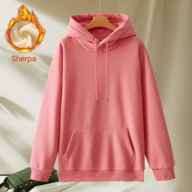 Men's And Women's Casual Fleece And Thick Solid Color Hooded Sweater - Minihomy