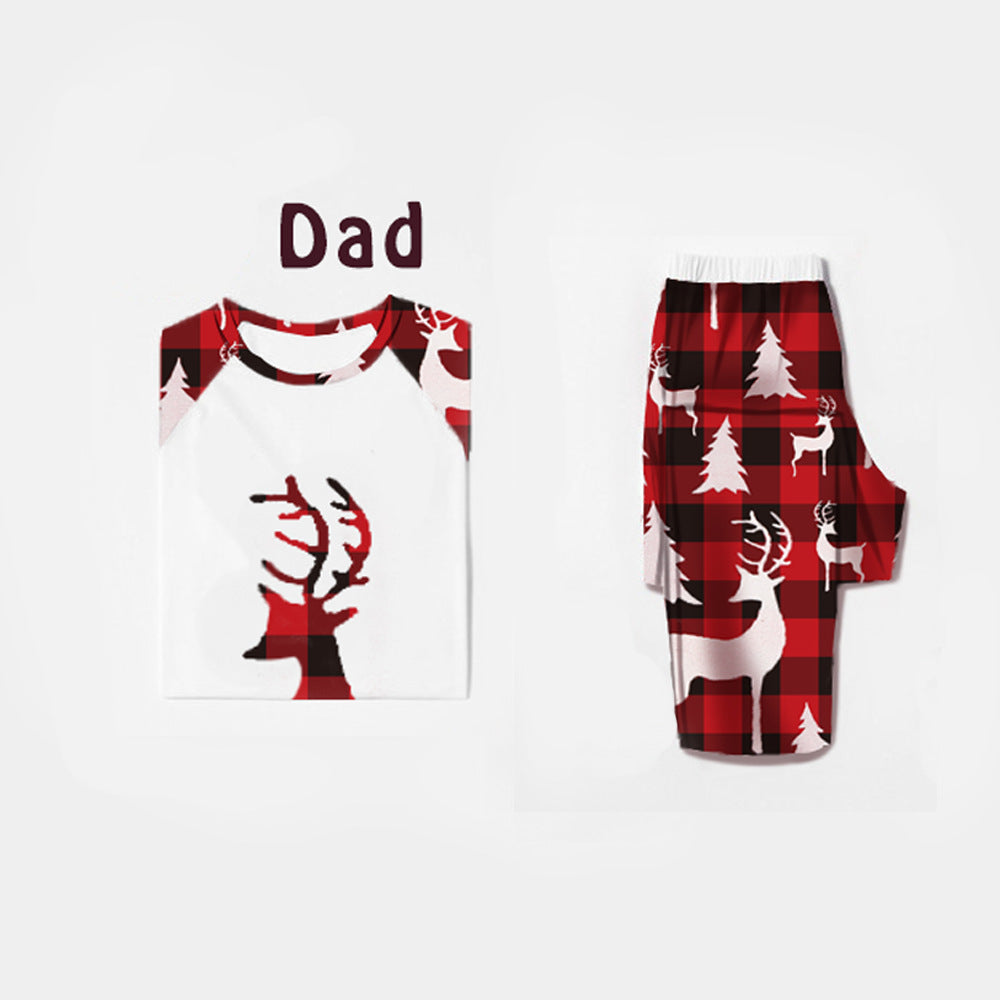 Christmas Deer Head Print Parent-child Home Service Suit - Minihomy