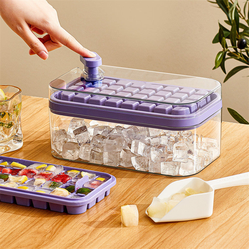 One-Button Press Type Ice Mold Box - Ice Cube Maker with Storage Box and Lid - Minihomy