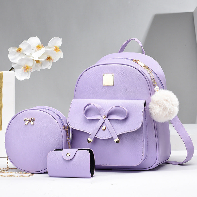 Women's PU Bow Bag Set: Cute Backpack, Crossbody & Coin Purse