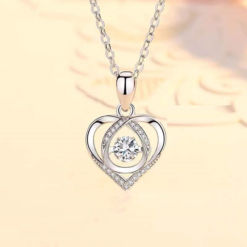 S925 Beating Heart-shaped Necklace Women Luxury Love Rhinestones Necklace