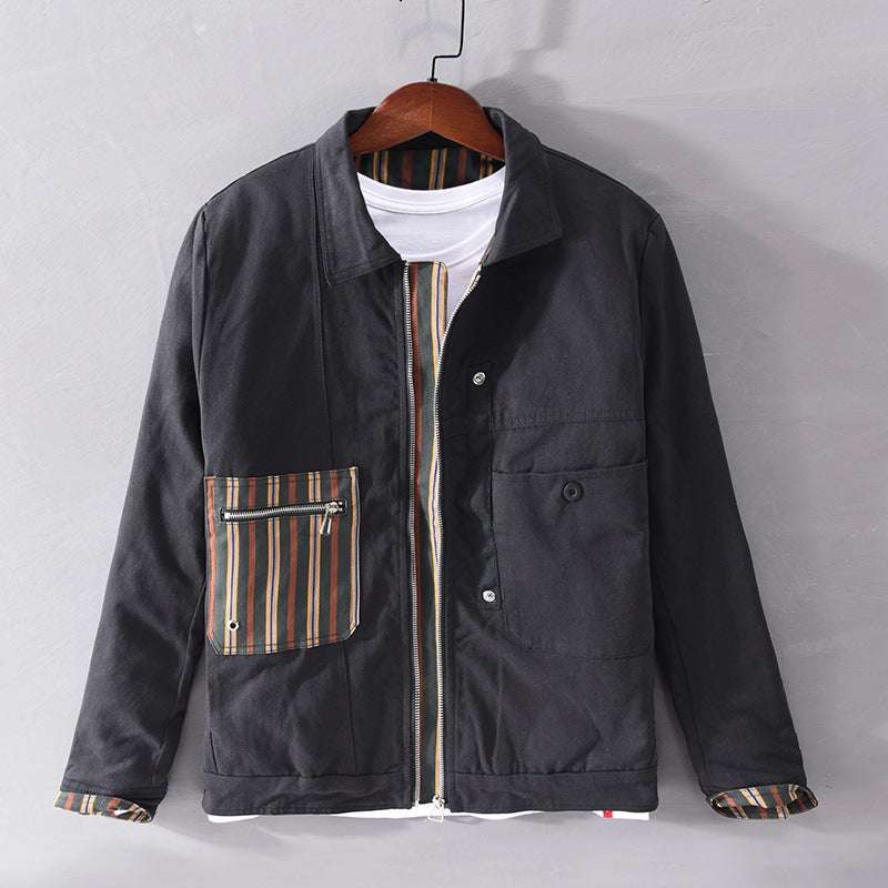 Mens Casual Patchwork Striped Contrast Jacket - Minihomy