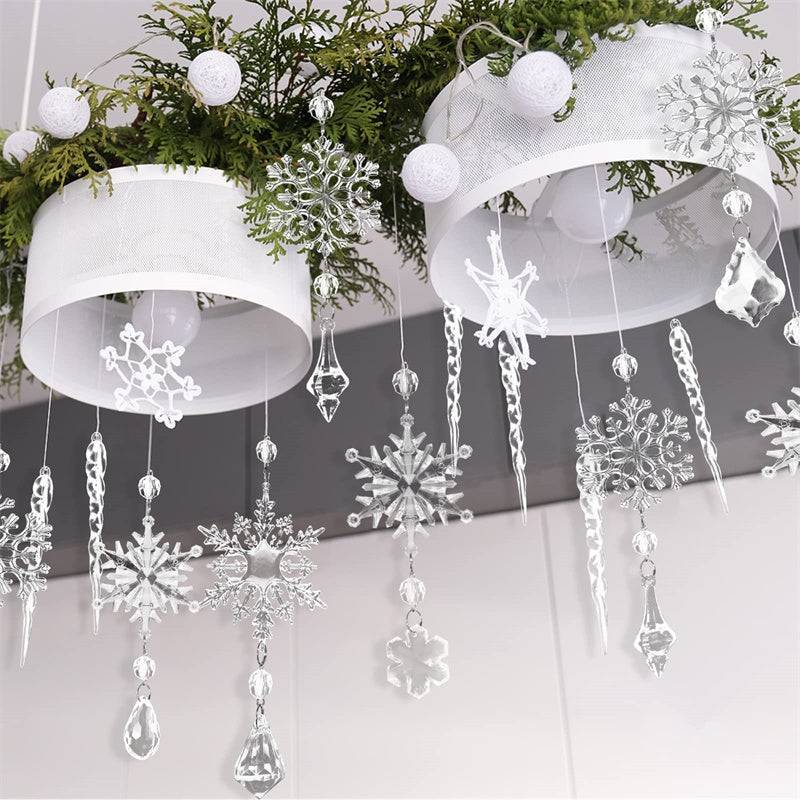 10pcs Christmas Tree Hanging Pendants Acrylic Ice Strip Snow Ceiling Xmas Ornaments - Minihomy