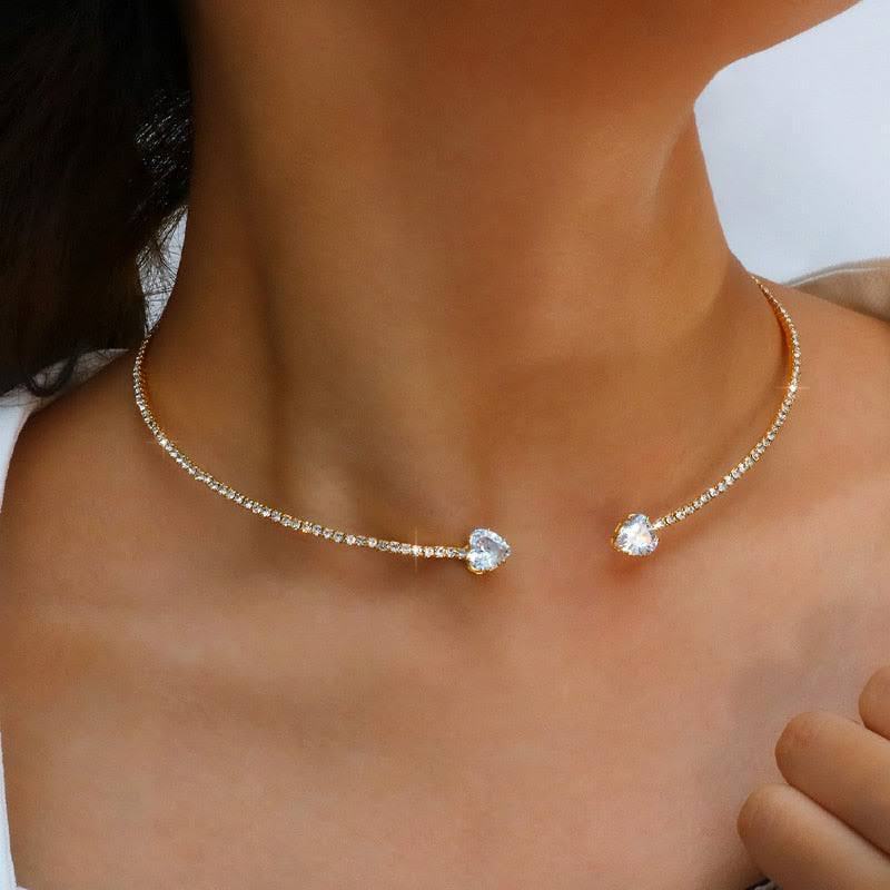 Fashion Jewelry Rhinestone Heart Collar Choker Necklace For Women Silver Color Simple Open Collar Necklace Torques Jewelry Accessories