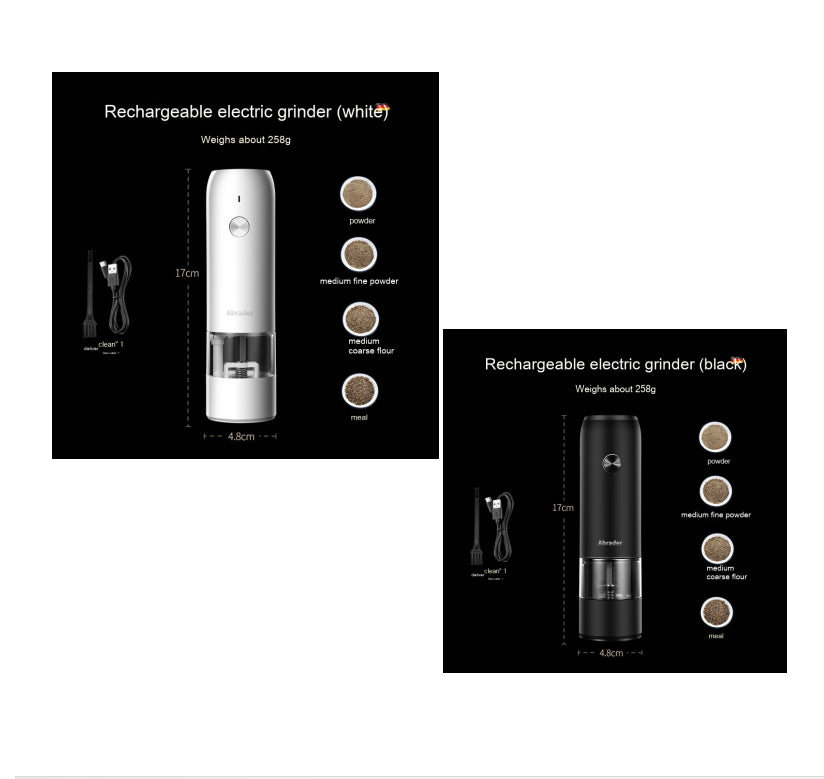 Rechargeable Electric Pepper and Salt Grinder Set - One-Handed Automatic Grinder with Adjustable Coarseness