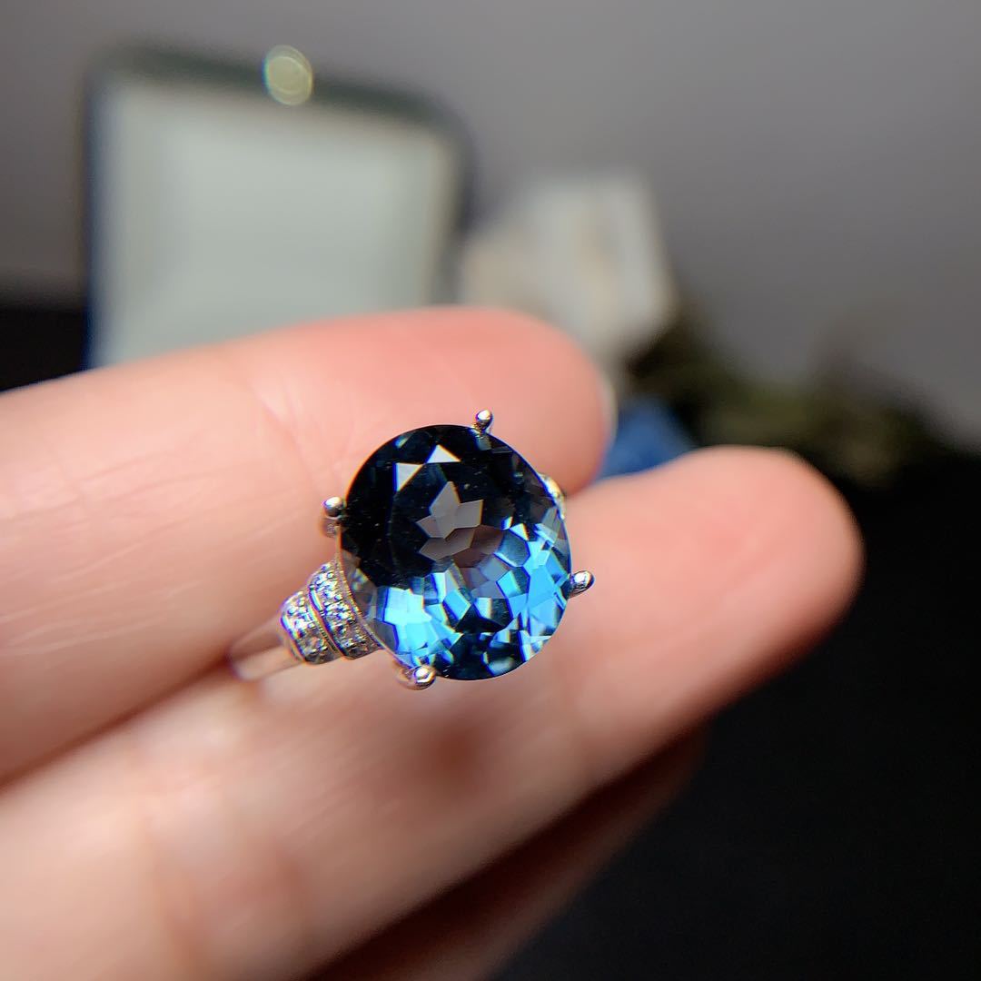 London Blue Topaz Ring Dark Blue Noble 925 Silver Inlaid - Minihomy