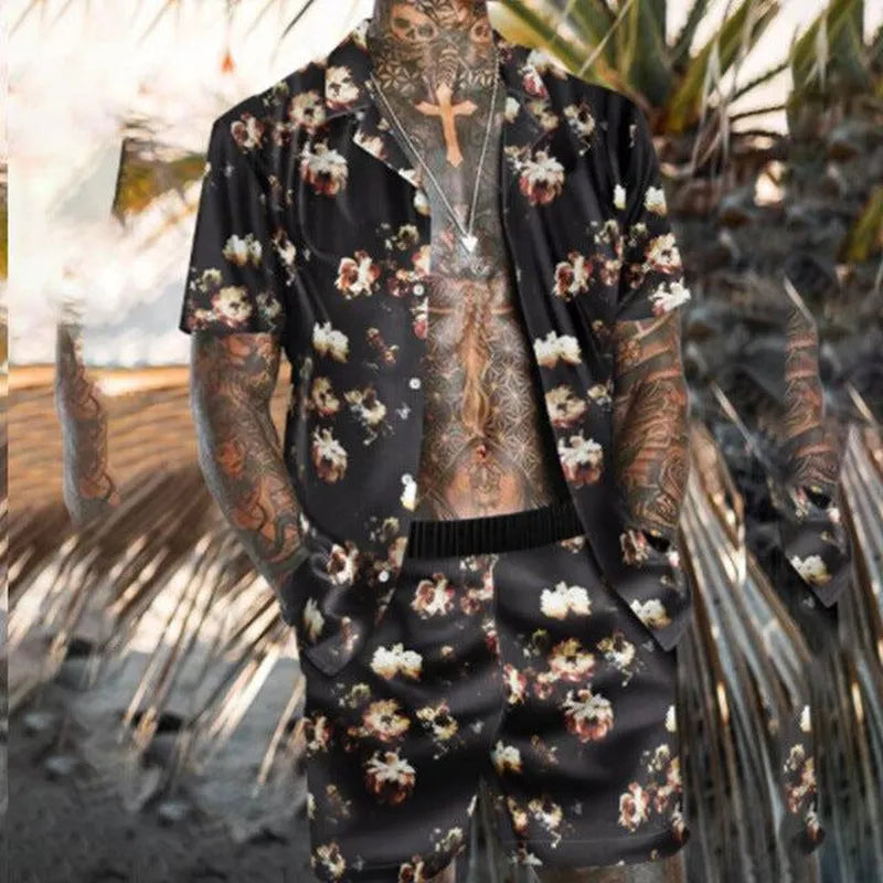 Floral Shirt Beach Two Piece Suit Men Sets - Minihomy