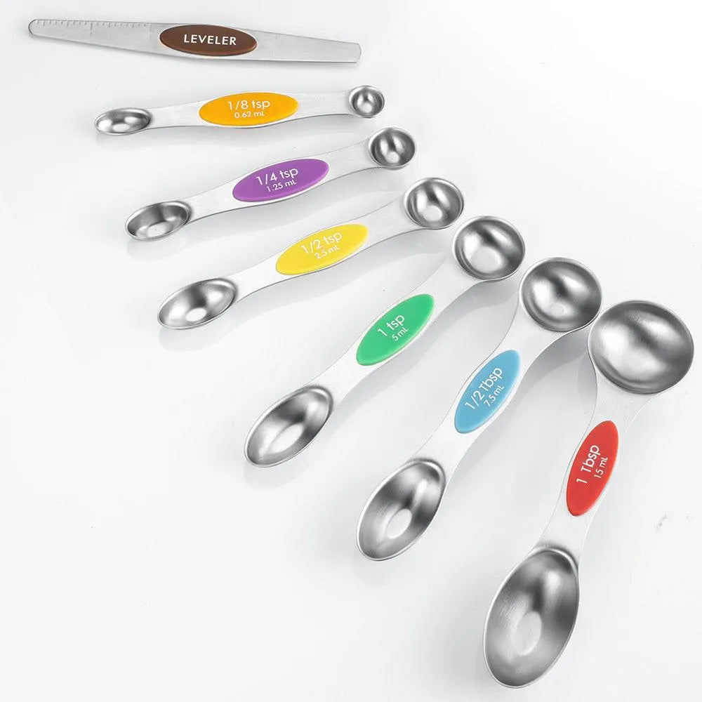 Kitchen Stainless Steel Magnetic Suction Double Head Measuring Spoon 8-piece Set - Minihomy