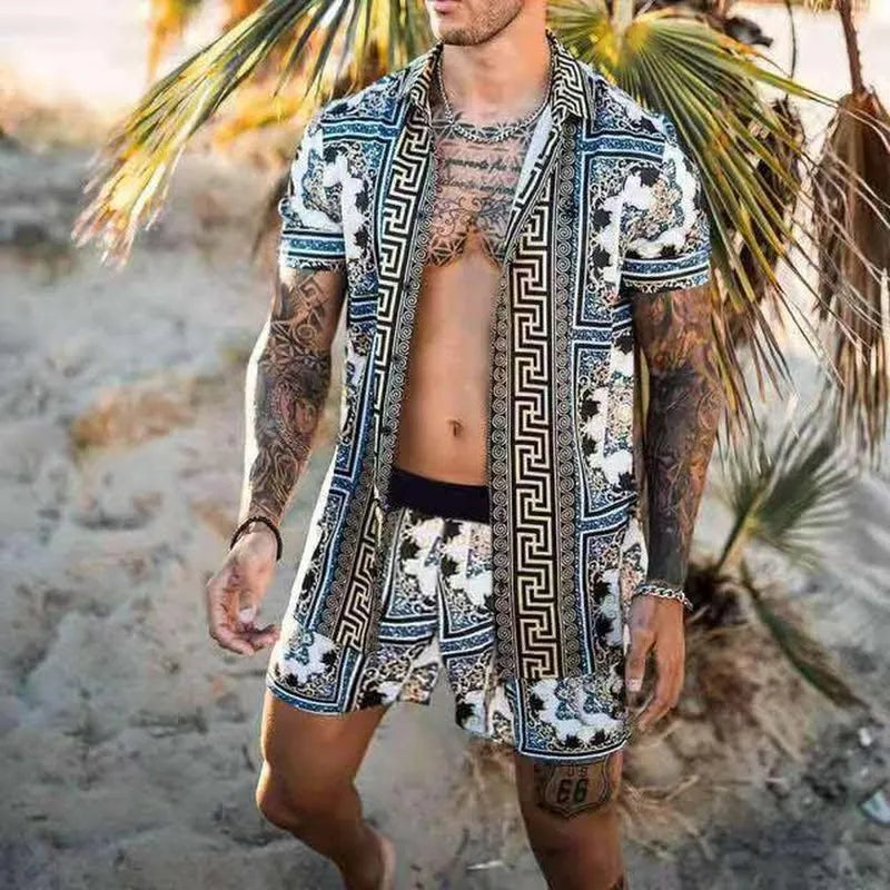 Floral Shirt Beach Two Piece Suit Men Sets - Minihomy