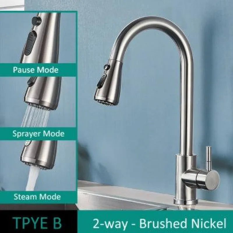 304 Stainless Steel Kitchen Pull-out Faucet - Minihomy