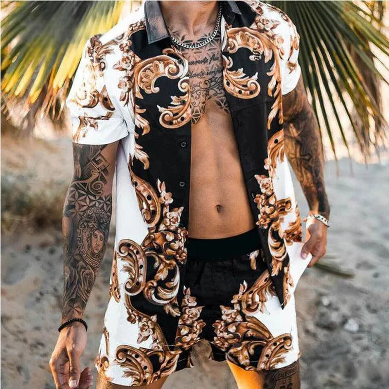 Floral Shirt Beach Two Piece Suit Men Sets - Minihomy