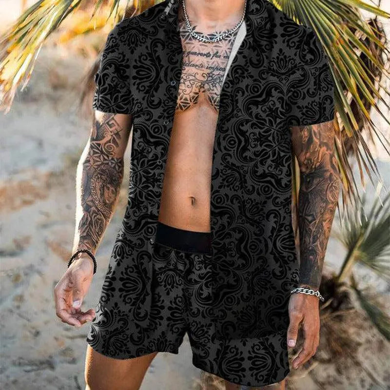 Floral Shirt Beach Two Piece Suit Men Sets - Minihomy