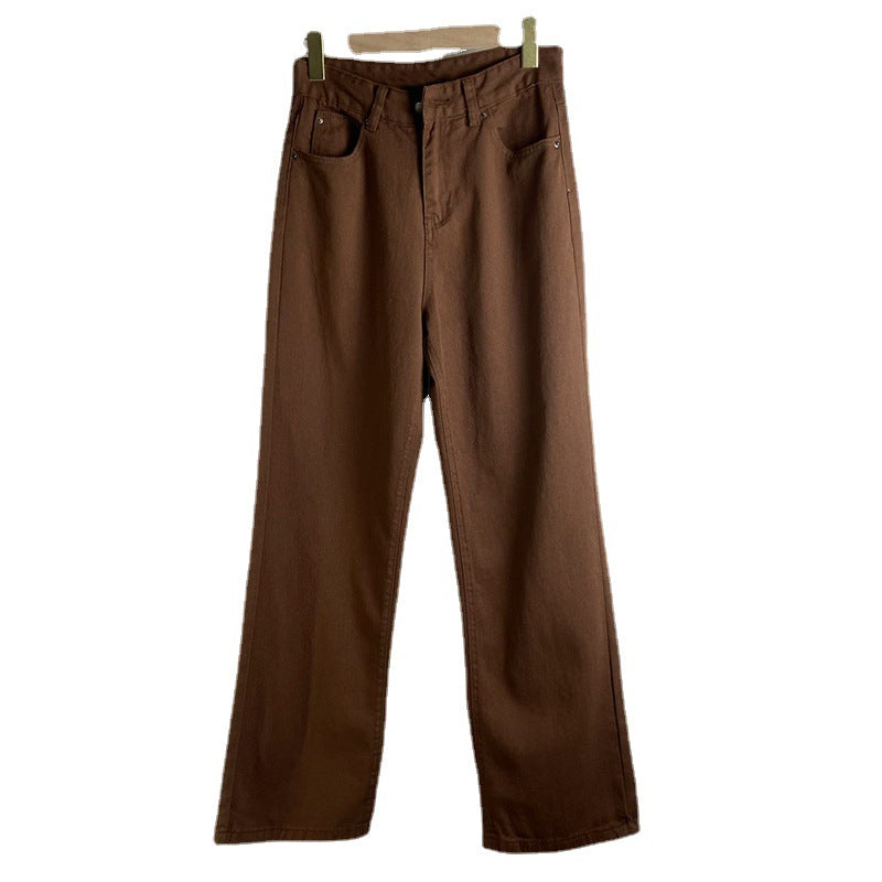 Brown Jeans Retro American Solid Color Looks Thin - Minihomy