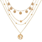 Simple Round Piece Five-pointed Star Pendant Multilayer Necklace