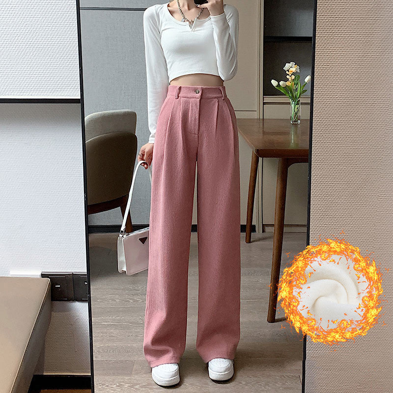 Corduroy Wide Leg Pants High Waist Loose Straight Drape Casual Retro - Minihomy